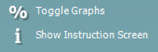 Percent symbol labeled with the action to toggle graphs. 'i' symbol labeled with the action to show instruction screen.