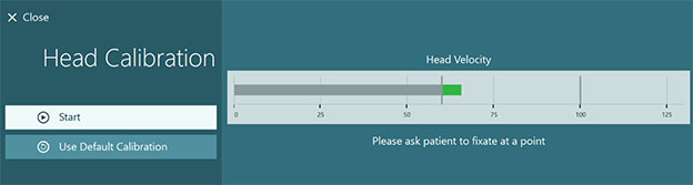 Head velocity bar in degrees per second with a grey line that starts at 0 and ends at about 60. The bar then turns green to indicate the head velocity is correct, between 60 and 100. The green bar peaks at about 65.