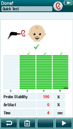 The passed test is labeled with a green checkmark and has passed three out of three at 3, 4, and 5 kilohertz.